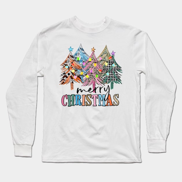 Merry Christmas Western Flannel Trees Long Sleeve T-Shirt by Luxinda